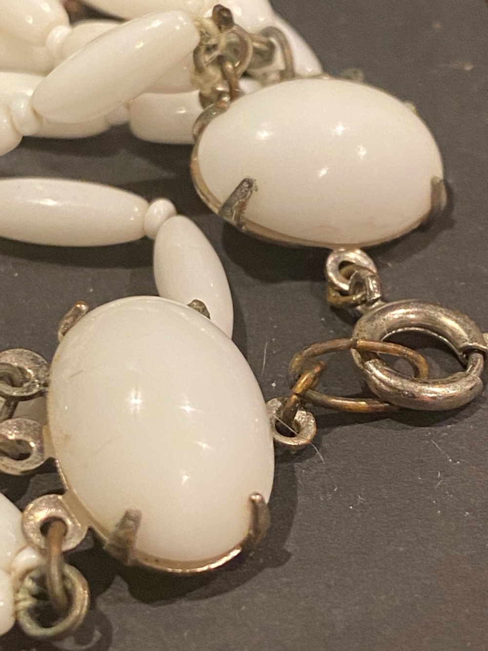 White Milk Glass Multi-Strand Beaded Bracelet with Crystal Accents - Picture 3 of 11
